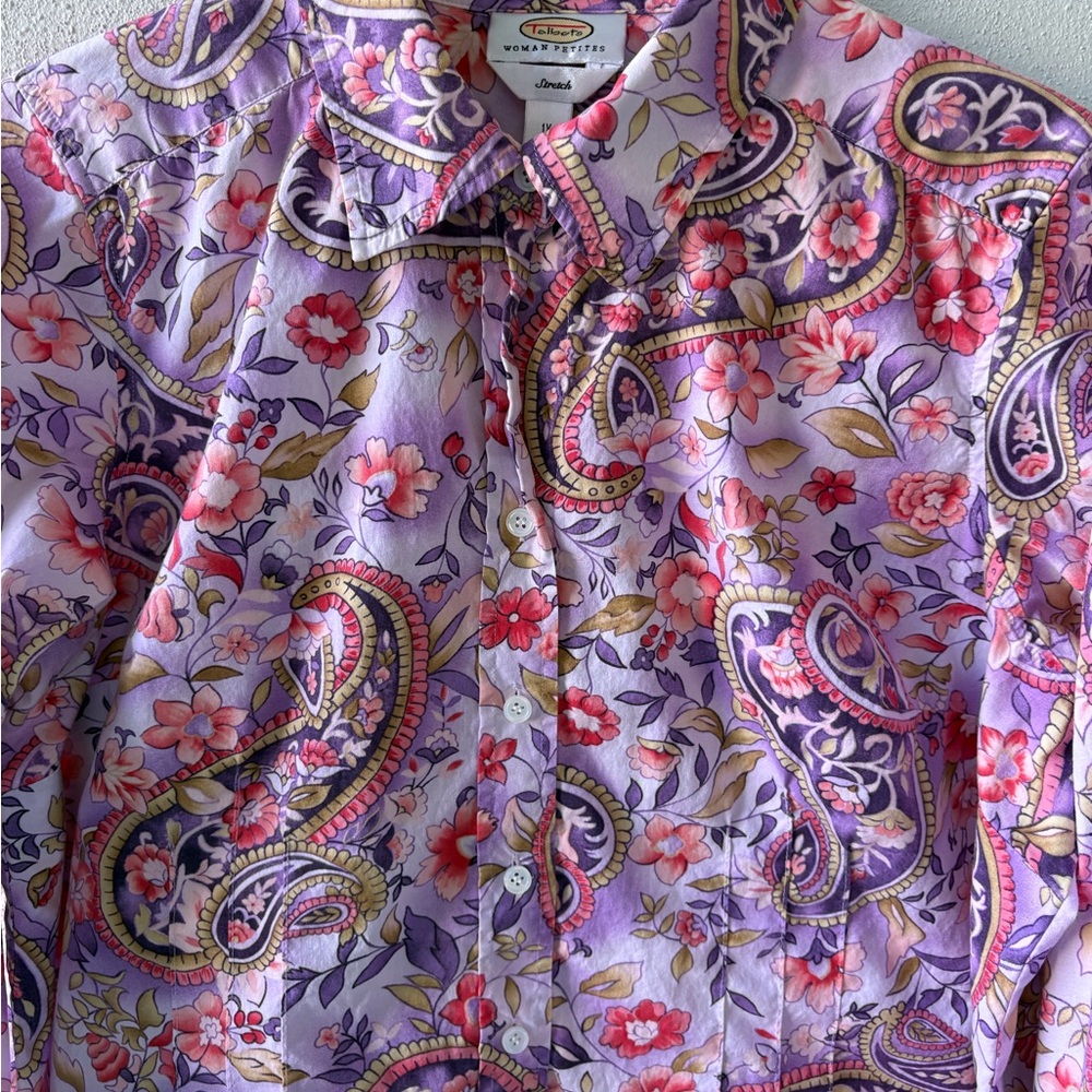 Talbots Stretch 1X Petite Cotton Floral Paisley Button Up‎ Long Sleeve Casual - Picture 6 of 13